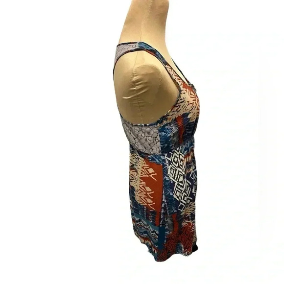 Belle du Jour Geometric Colorful 1/2 Zip Front Lace Racer-bank Tank Dress Large. - Picture 3 of 10